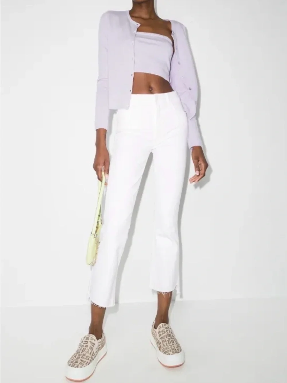 MOTHER Insider Crop Step Fray White Jeans 29 High Rise Kick Flare Raw Hem Coasta